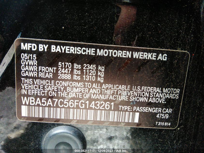 WBA5A7C56FG143261 2015 BMW 528I xDrive