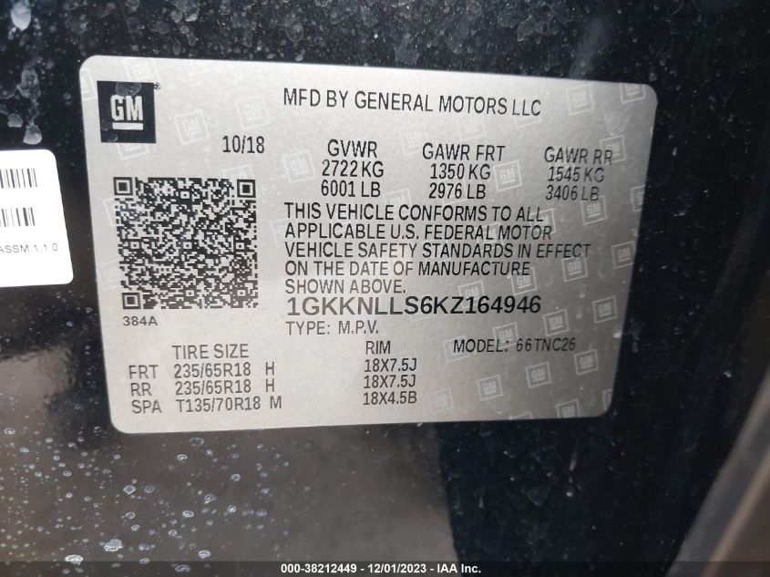 1GKKNLLS6KZ164946 2019 GMC Acadia Sle-2