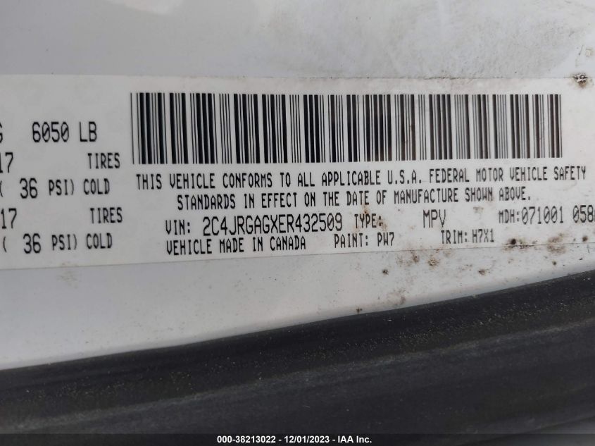 2014 Ram Cargo Tradesman VIN: 2C4JRGAGXER432509 Lot: 38213022