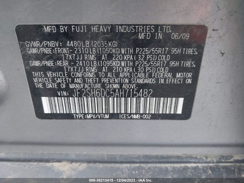 2010 Subaru Forester 2.5X Limited VIN: JF2SH6DC5AH715482 Lot: 38213419