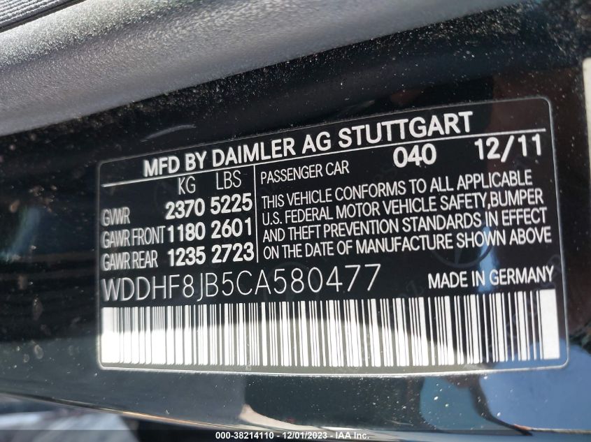 WDDHF8JB5CA580477 2012 Mercedes-Benz E 350 4Matic