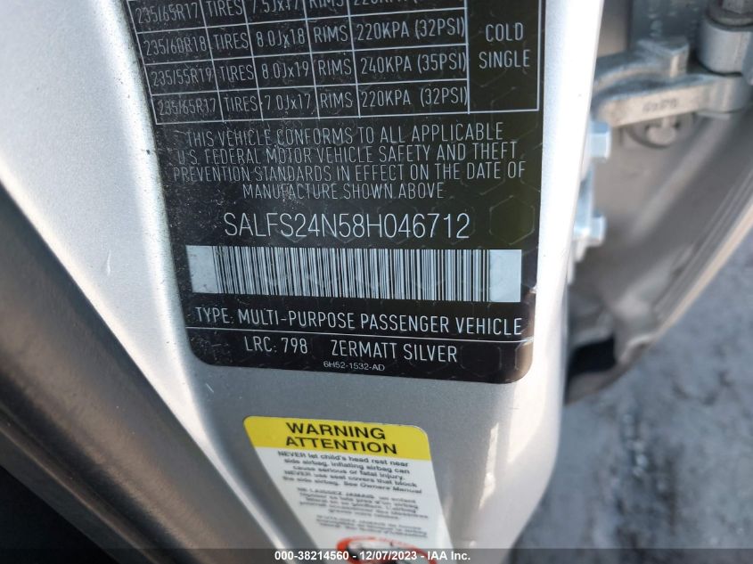 2008 Land Rover Lr2 Se VIN: SALFS24N58H046712 Lot: 38214560