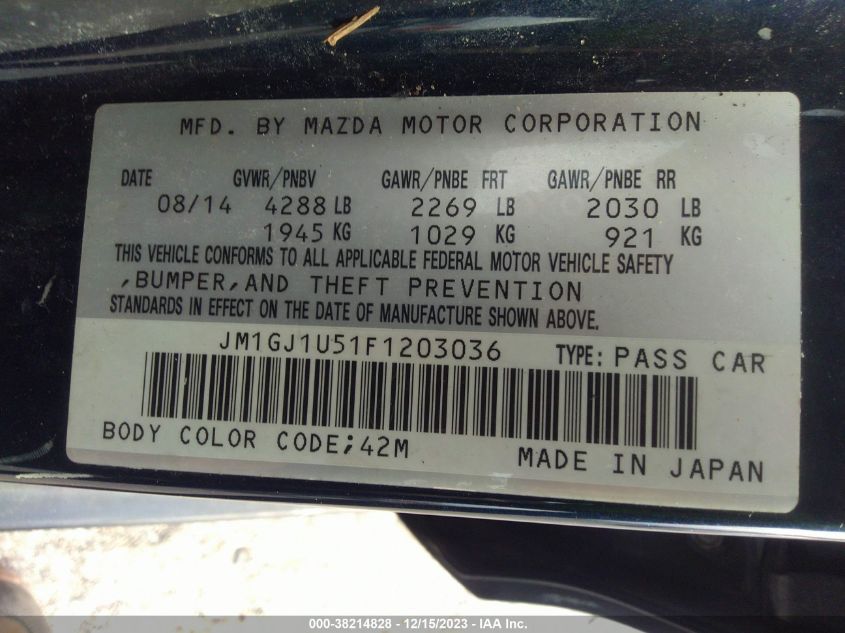 2015 Mazda Mazda6 I Sport VIN: JM1GJ1U51F1203036 Lot: 38214828