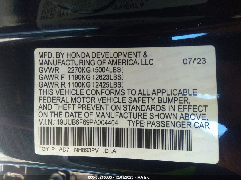 19UUB6F69PA004404 2023 Acura Tlx Advance Package