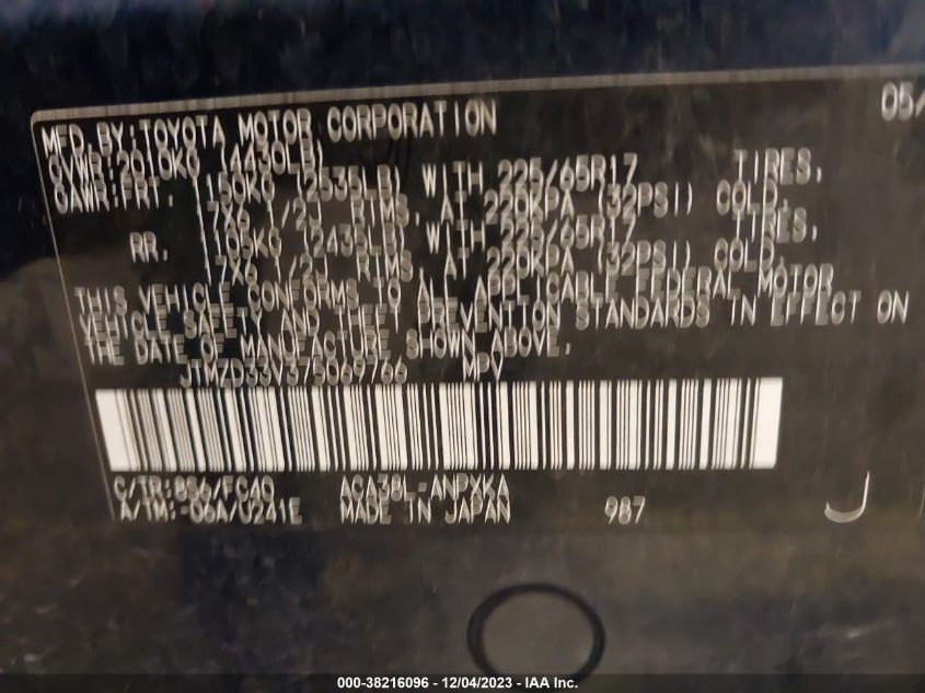 JTMZD33V375069766 2007 Toyota Rav4