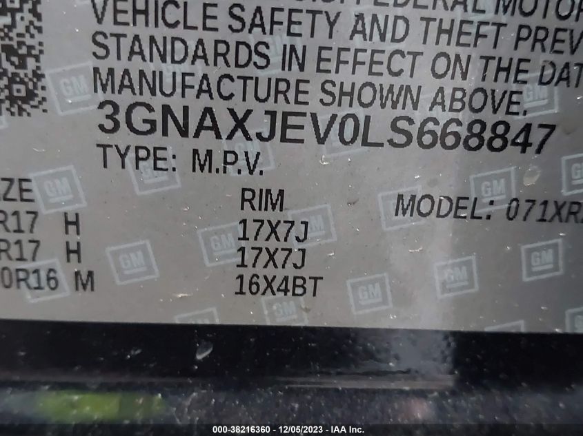 3GNAXJEV0LS668847 2020 Chevrolet Equinox Fwd 2Fl