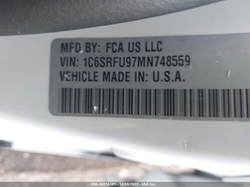 2021 Ram 1500 Trx 4X4 5'7" Box VIN: 1C6SRFU97MN748559 Lot: 38216381