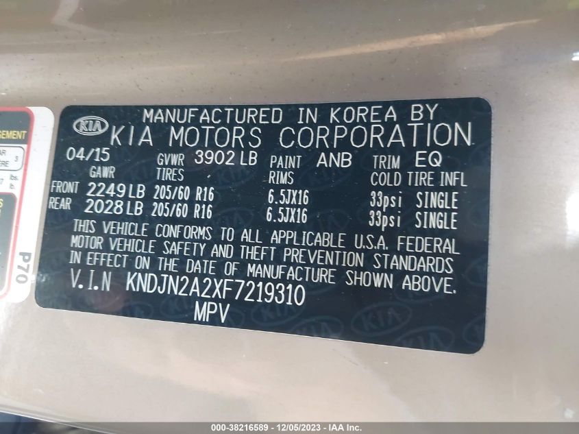 KNDJN2A2XF7219310 2015 Kia Soul