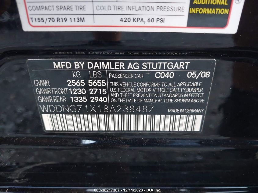 WDDNG71X18A238487 2008 Mercedes-Benz S 550