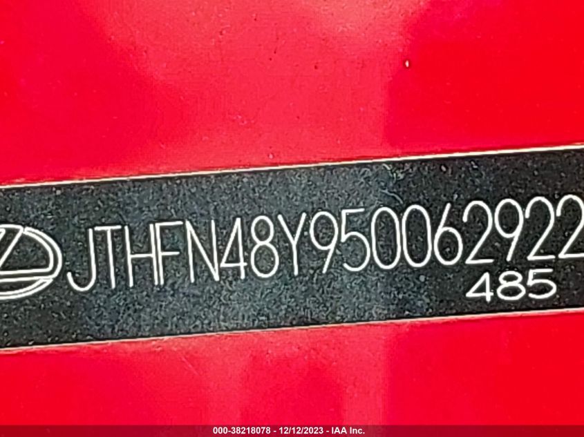 2005 Lexus Sc 430 VIN: JTHFN48Y950062922 Lot: 38218078