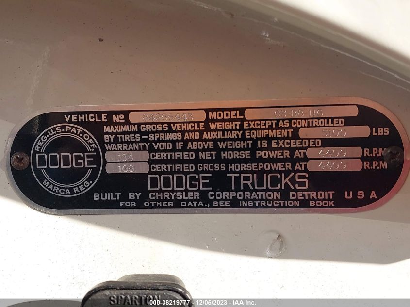 1956 Dodge Pickup VIN: 84266443 Lot: 38219777