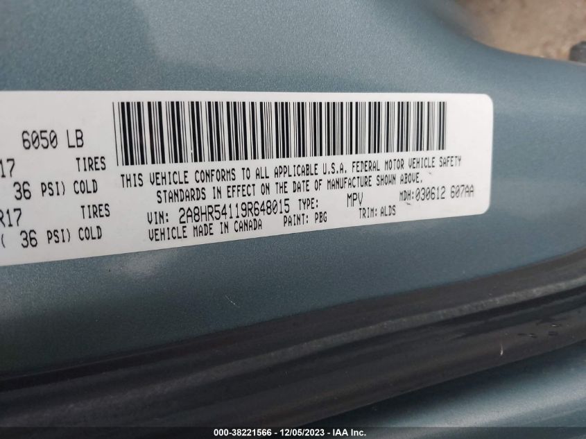 2009 Chrysler Town & Country Touring VIN: 2A8HR54119R648015 Lot: 38221566