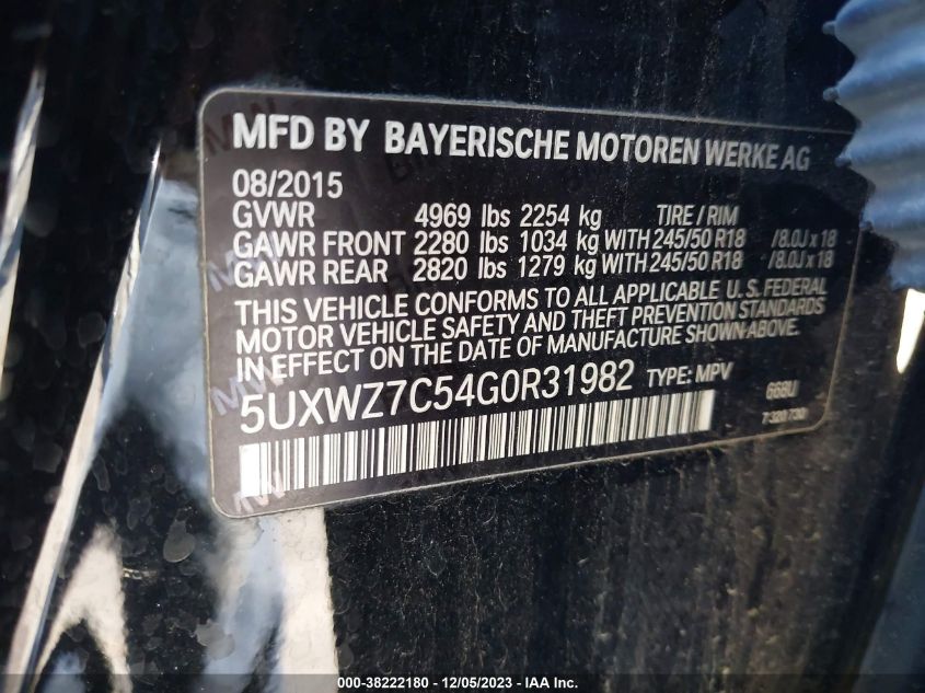 5UXWZ7C54G0R31982 2016 BMW X3 Sdrive28I