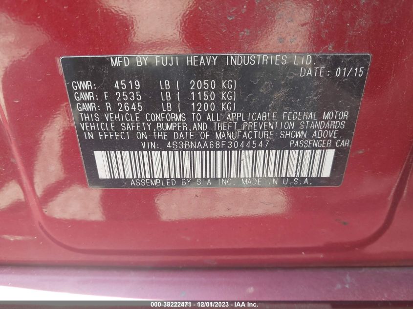 4S3BNAA68F3044547 2015 Subaru Legacy 2.5I