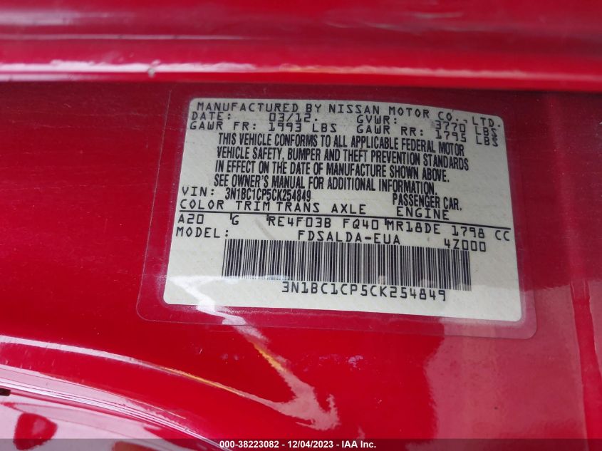 3N1BC1CP5CK254849 2012 Nissan Versa 1.8 S