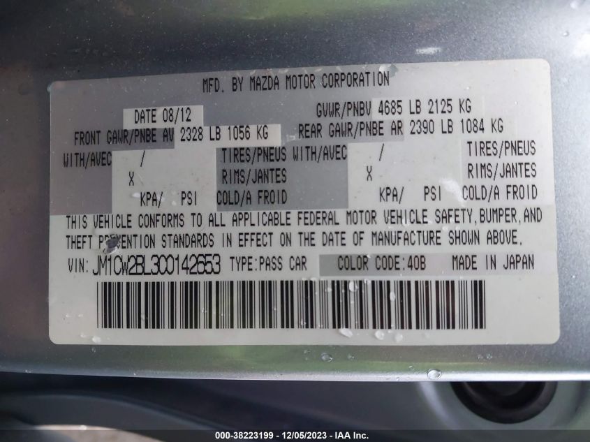 2012 Mazda Mazda5 Sport VIN: JM1CW2BL3C0142653 Lot: 38223199