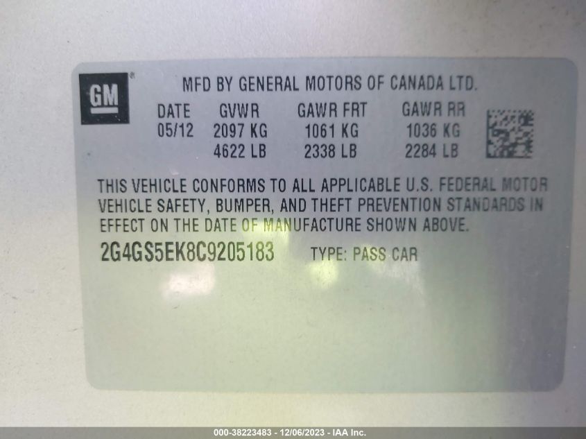 2G4GS5EK8C9205183 2012 Buick Regal Premium 1