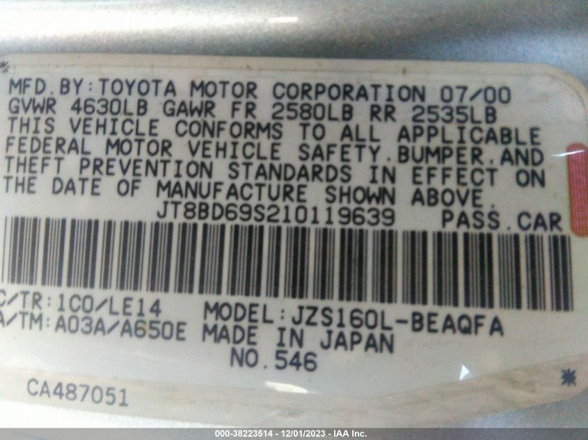 JT8BD69S210119639 2001 Lexus Gs 300 Base (A5)