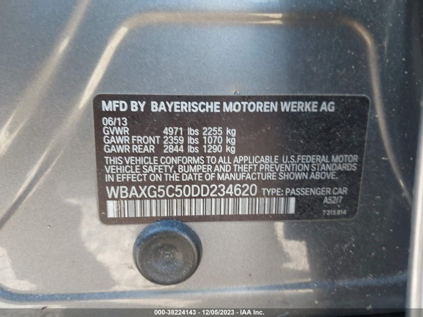 2013 BMW 528I VIN: WBAXG5C50DD234620 Lot: 38224143