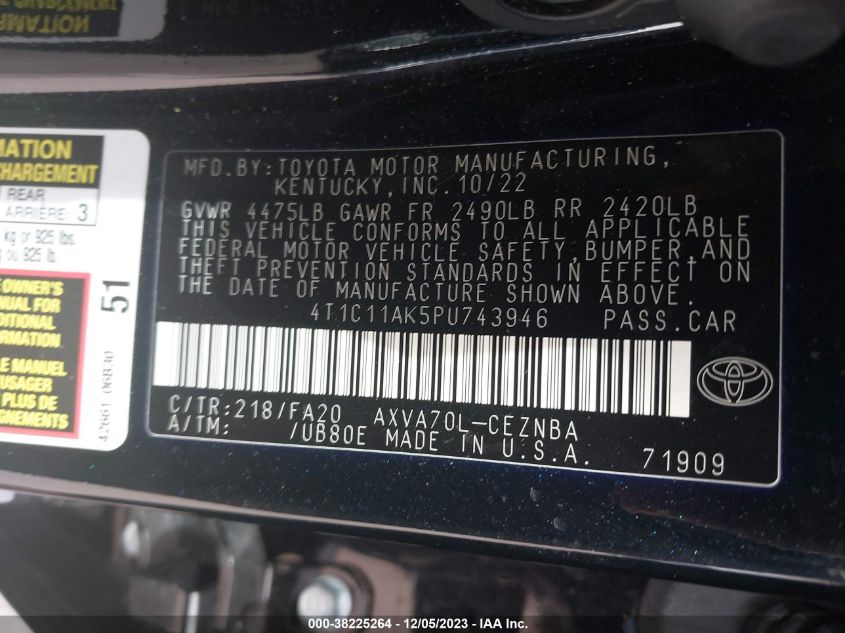 4T1C11AK5PU743946 2023 Toyota Camry Le