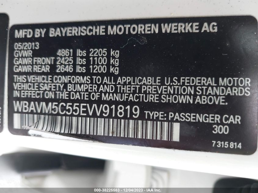2014 BMW X1 xDrive35I VIN: WBAVM5C55EVV91819 Lot: 38225583