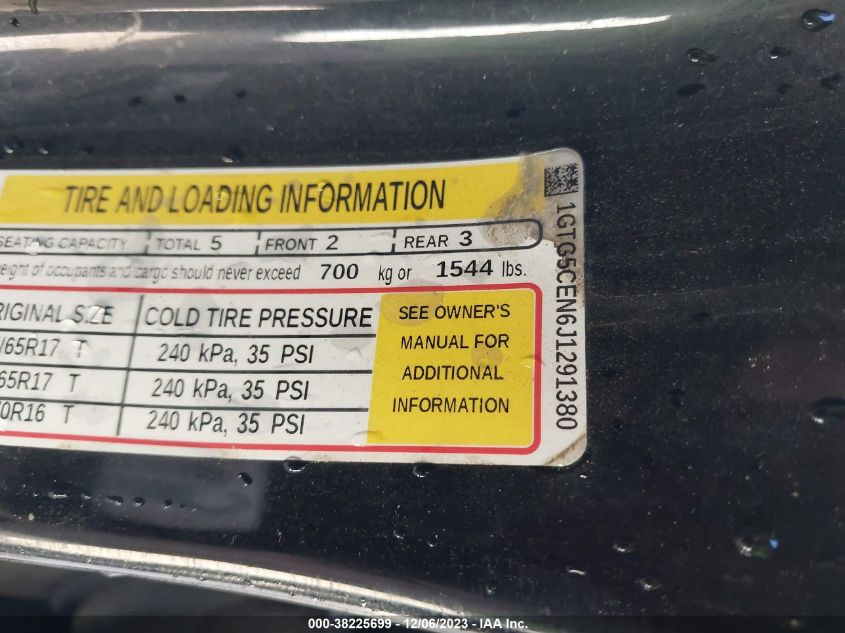 2018 GMC Canyon Sle VIN: 1GTG5CEN6J1291380 Lot: 38225699