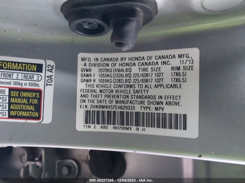 2014 Honda Cr-V Ex VIN: 2HKRM4H57EH629333 Lot: 38227245