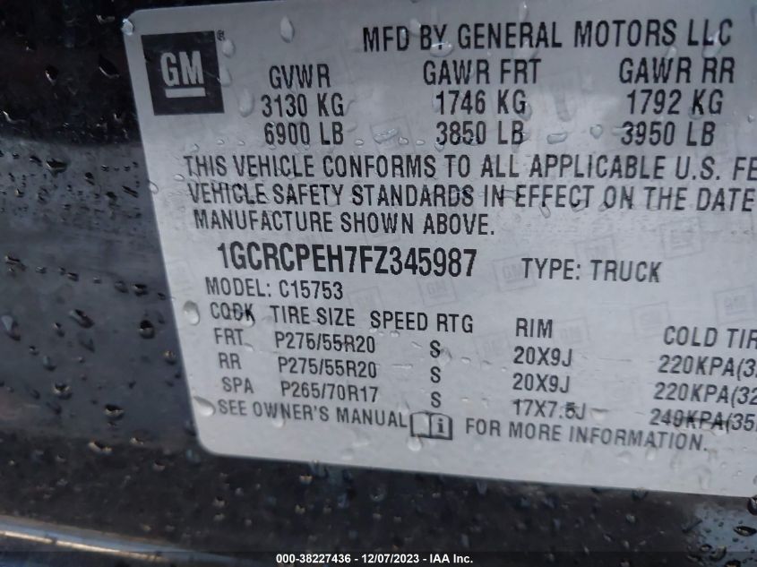 1GCRCPEH7FZ345987 2015 Chevrolet Silverado 1500 Wt