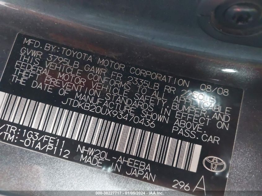 JTDKB20UX93470436 2009 Toyota Prius