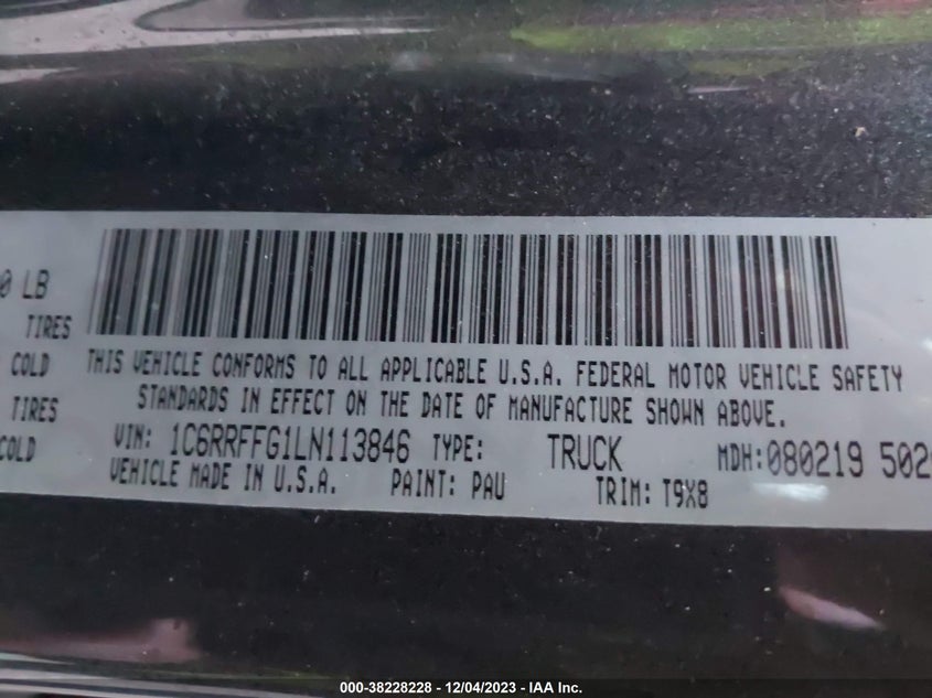 2020 Ram 1500 Big Horn 4X4 5'7" Box VIN: 1C6RRFFG1LN113846 Lot: 38228228