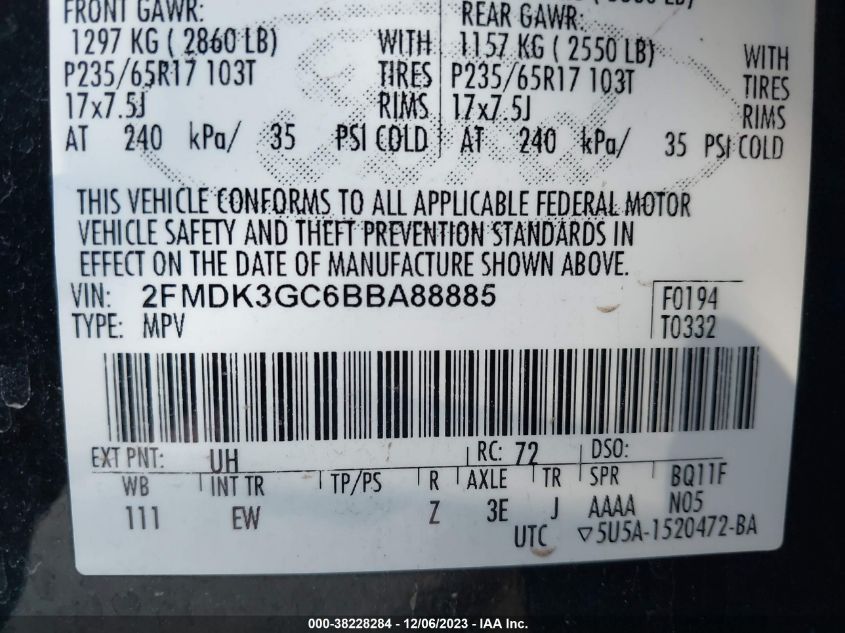 2FMDK3GC6BBA88885 2011 Ford Edge Se