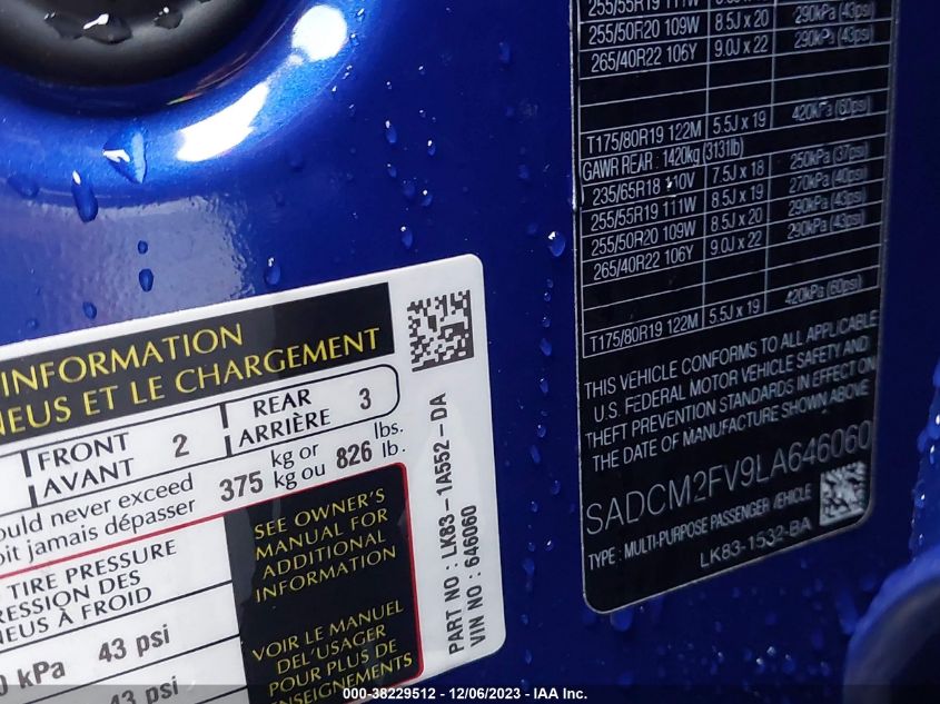 2020 Jaguar F-Pace S P380 Awd Automatic VIN: SADCM2FV9LA646060 Lot: 38229512