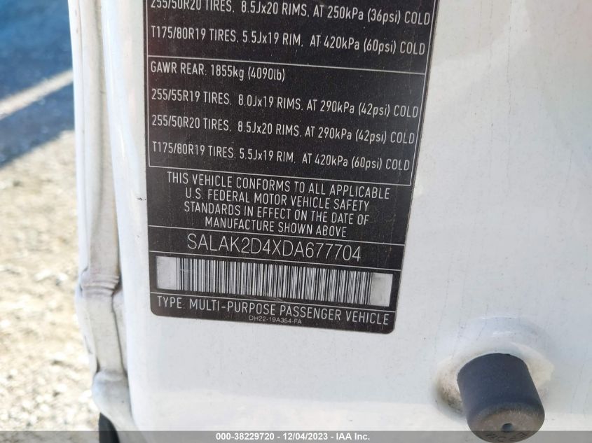 2013 Land Rover Lr4 VIN: SALAK2D4XDA677704 Lot: 38229720