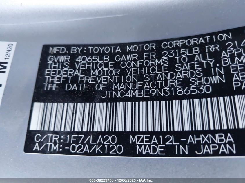 JTNC4MBE9N3186530 2022 Toyota Corolla Xse