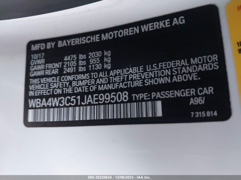 WBA4W3C51JAE99508 2018 BMW 430I