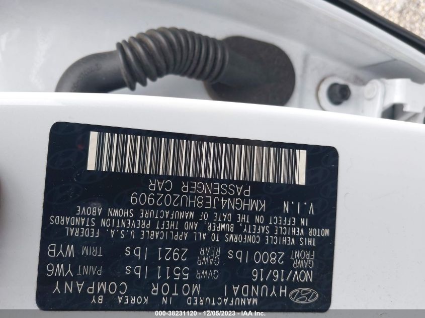 2017 Genesis G80 3.8 VIN: KMHGN4JE8HU202909 Lot: 38231120