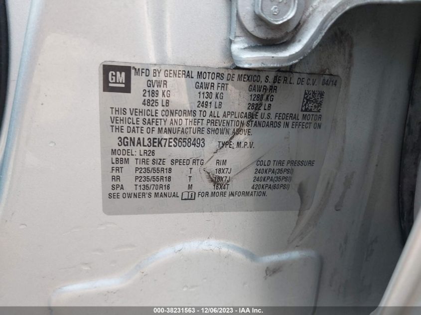 2014 Chevrolet Captiva Sport Lt VIN: 3GNAL3EK7ES658493 Lot: 38231563