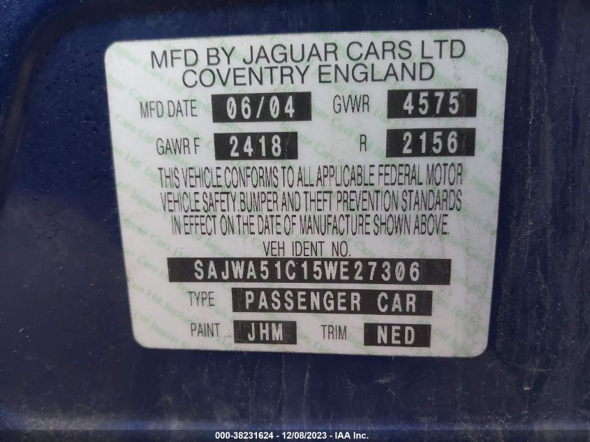 2005 Jaguar X-Type 3.0 VIN: SAJWA51C15WE27306 Lot: 38231624