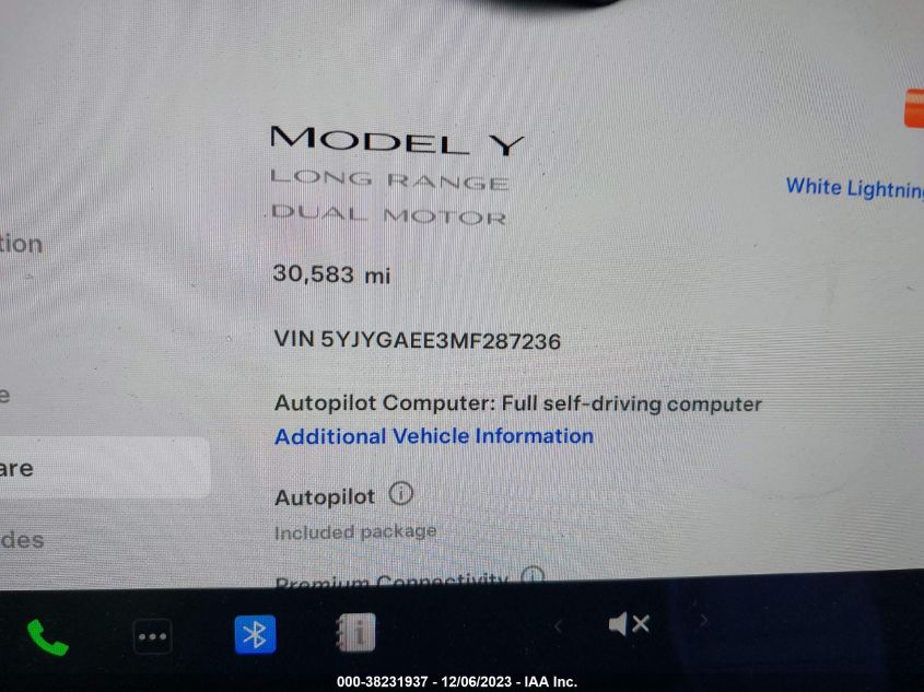 2021 Tesla Model Y Long Range Dual Motor All-Wheel Drive VIN: 5YJYGAEE3MF287236 Lot: 38231937