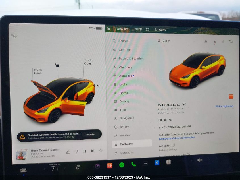 2021 Tesla Model Y Long Range Dual Motor All-Wheel Drive VIN: 5YJYGAEE3MF287236 Lot: 38231937