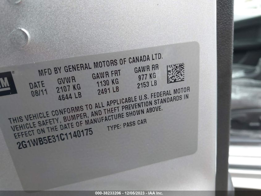 2G1WB5E31C1140175 2012 Chevrolet Impala Lt