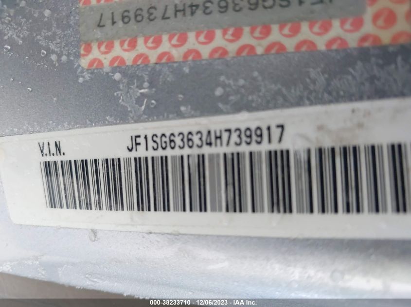 2004 Subaru Forester X VIN: JF1SG63634H739917 Lot: 38233710