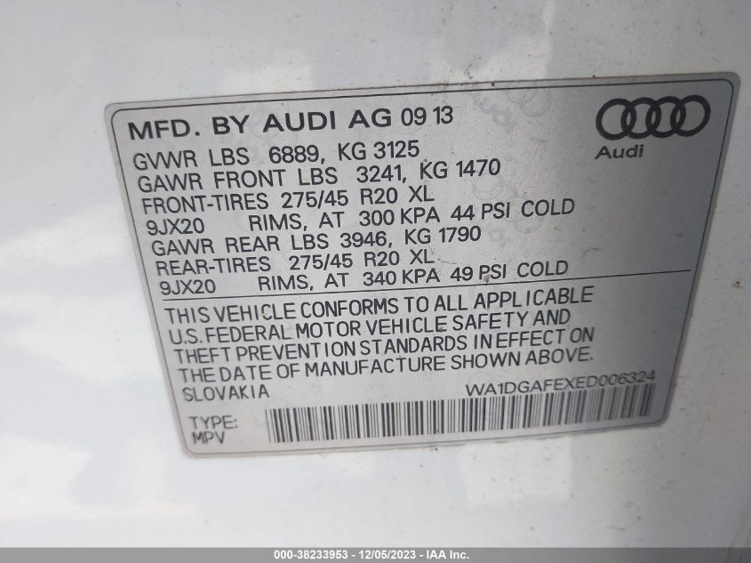 2014 Audi Q7 3.0T S Line Prestige VIN: WA1DGAFEXED006324 Lot: 38233953