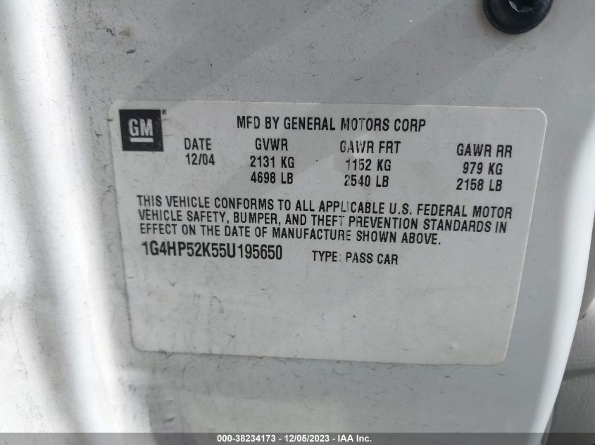 2005 Buick Lesabre Custom VIN: 1G4HP52K55U195650 Lot: 38234173