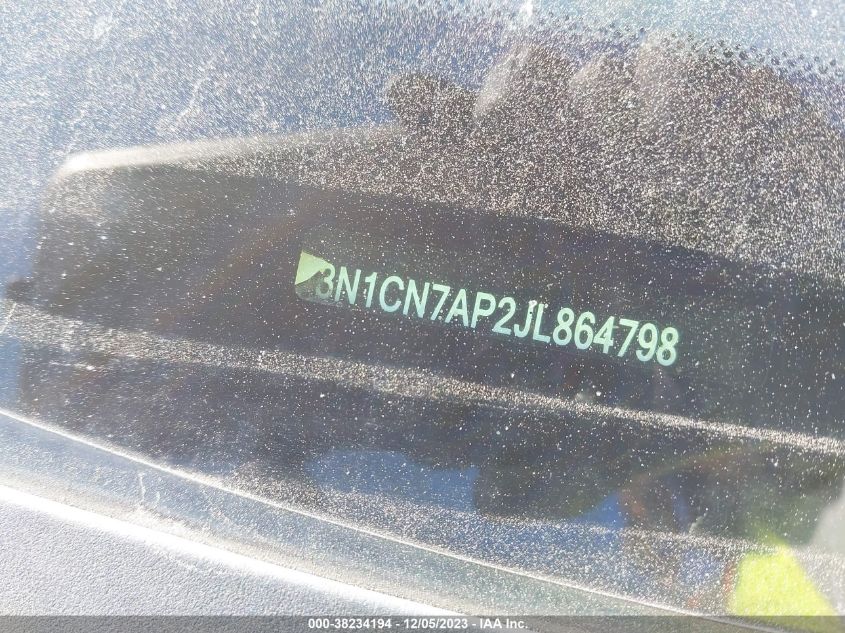 2018 Nissan Versa 1.6 S+ VIN: 3N1CN7AP2JL864798 Lot: 38234194