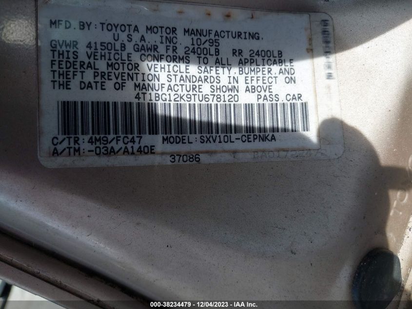 1996 Toyota Camry Dx/Le/Xle VIN: 4T1BG12K9TU678120 Lot: 38234479