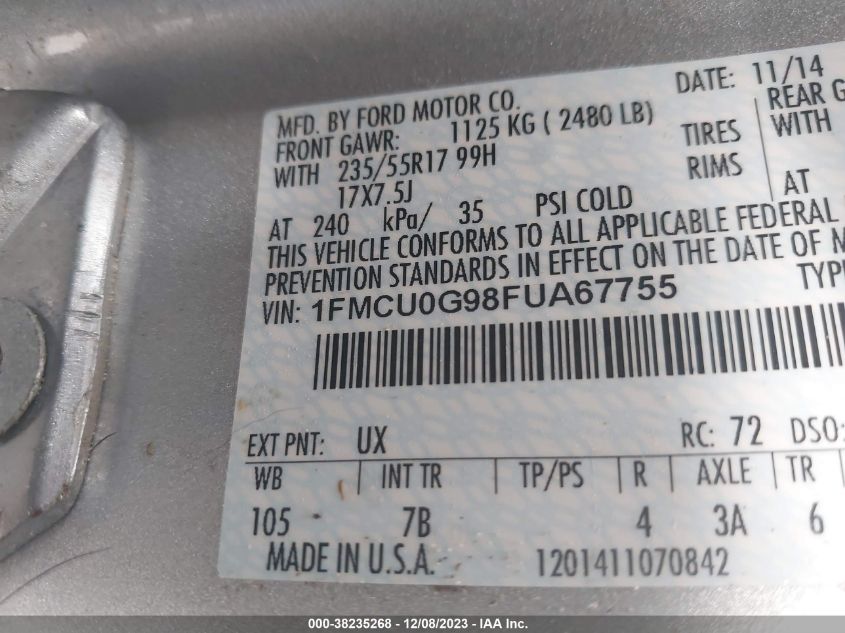 1FMCU0G98FUA67755 2015 Ford Escape Se