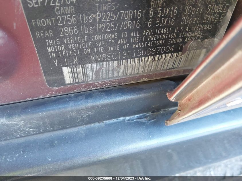 2005 Hyundai Santa Fe Gls/Lx VIN: KM8SC13E15U887004 Lot: 38235608