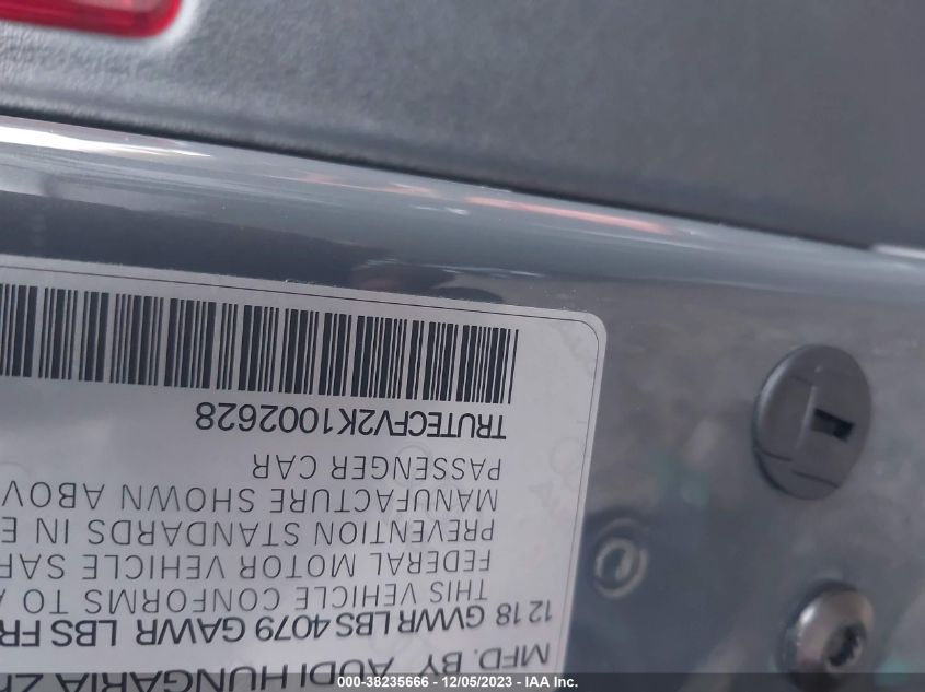 2019 Audi Tt 45 VIN: TRUTECFV2K1002628 Lot: 38235666