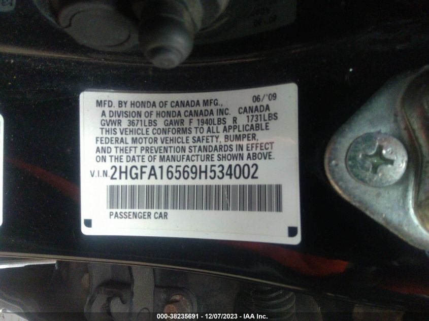 2HGFA16569H534002 2009 Honda Civic Lx